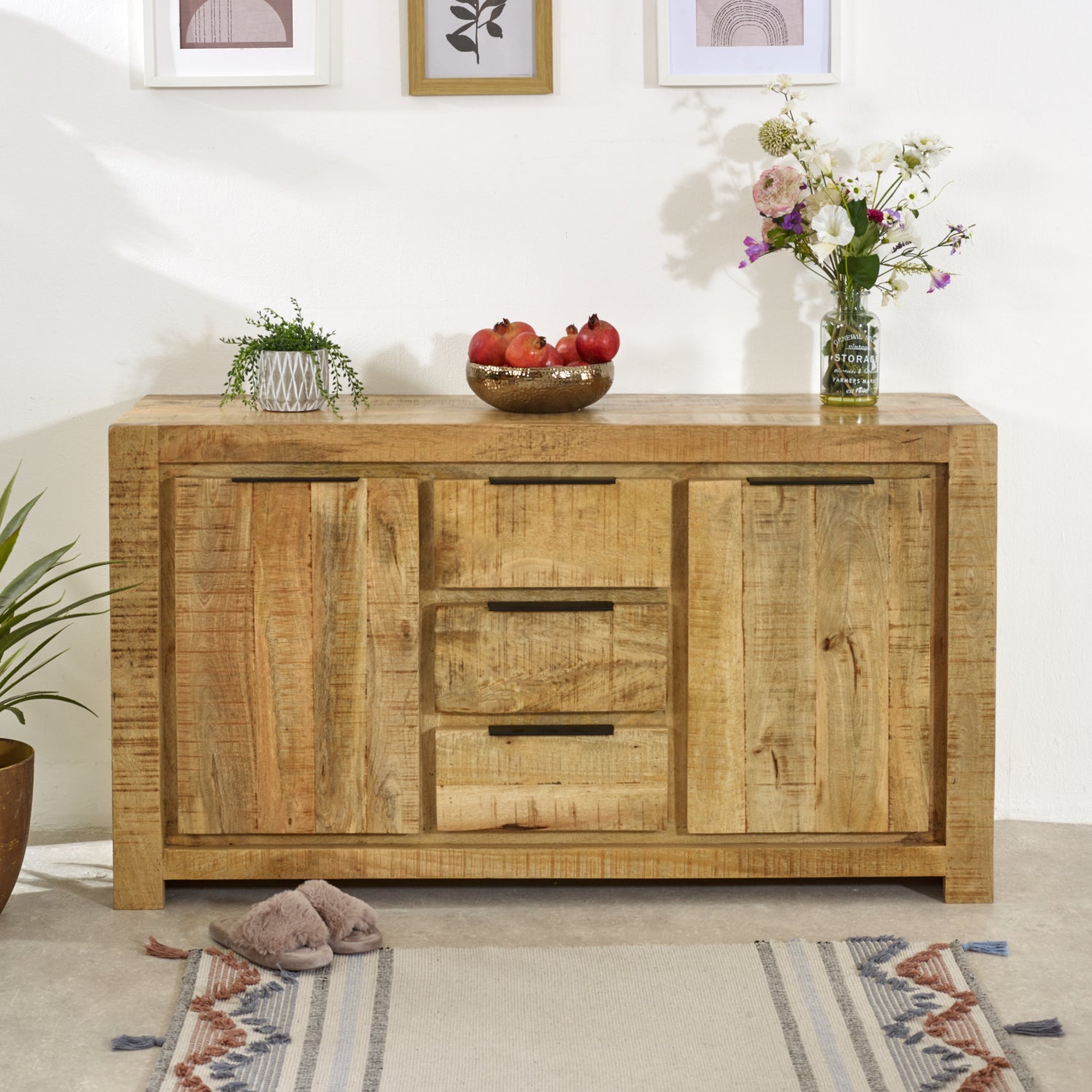 Solid Wood Large Sideboard 2 Door 3 Drawer