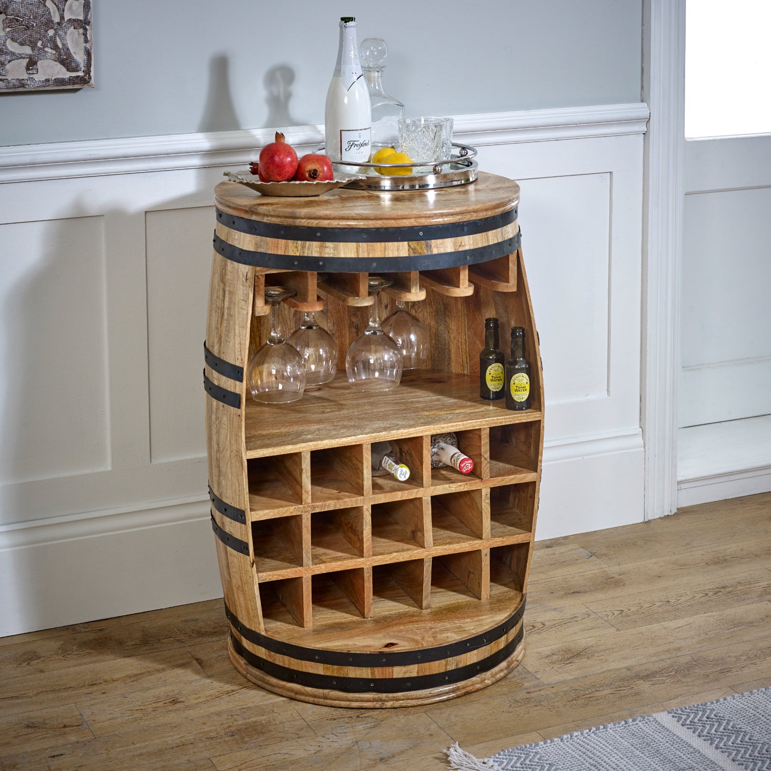 Solid Dark Wood Barrel Wine Sideboard