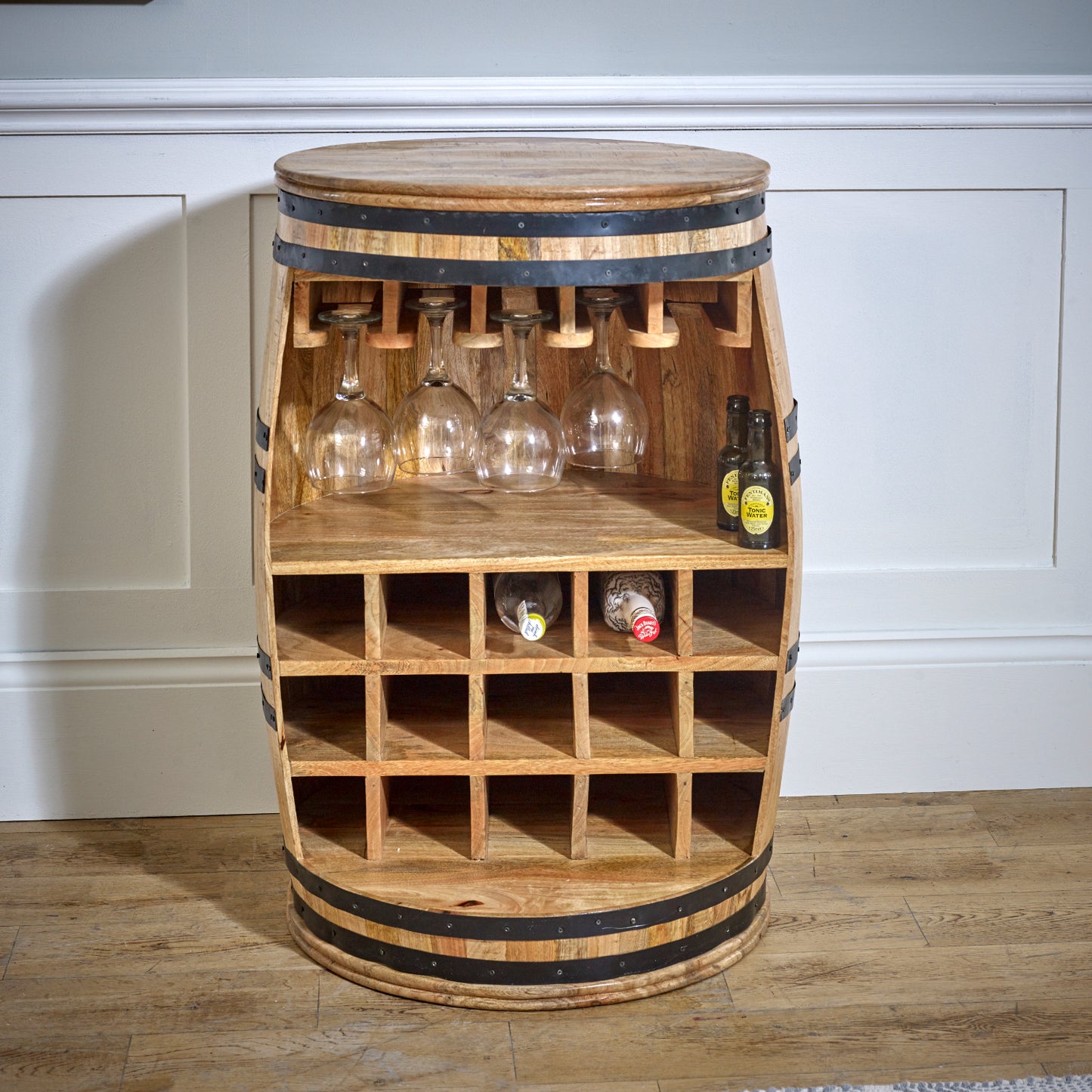 Solid Dark Wood Barrel Wine Sideboard
