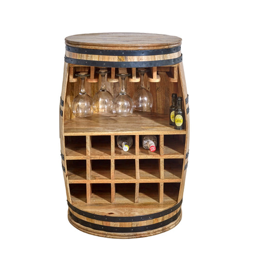 Solid Dark Wood Barrel Wine Sideboard