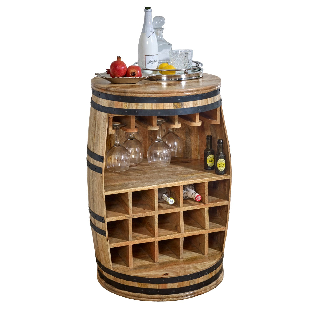 Solid Dark Wood Barrel Wine Sideboard