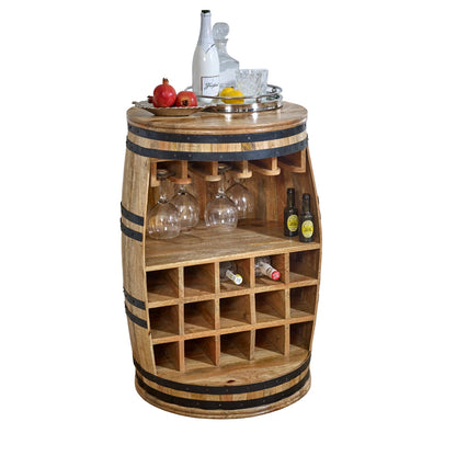 Solid Dark Wood Barrel Wine Sideboard