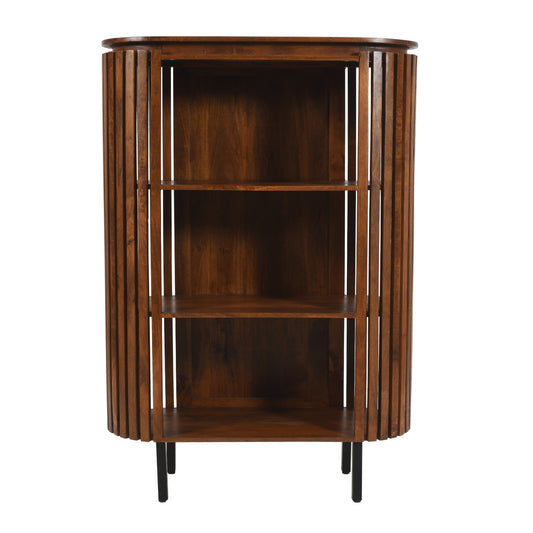Slatted Mango Wood Bookcase- Medium high