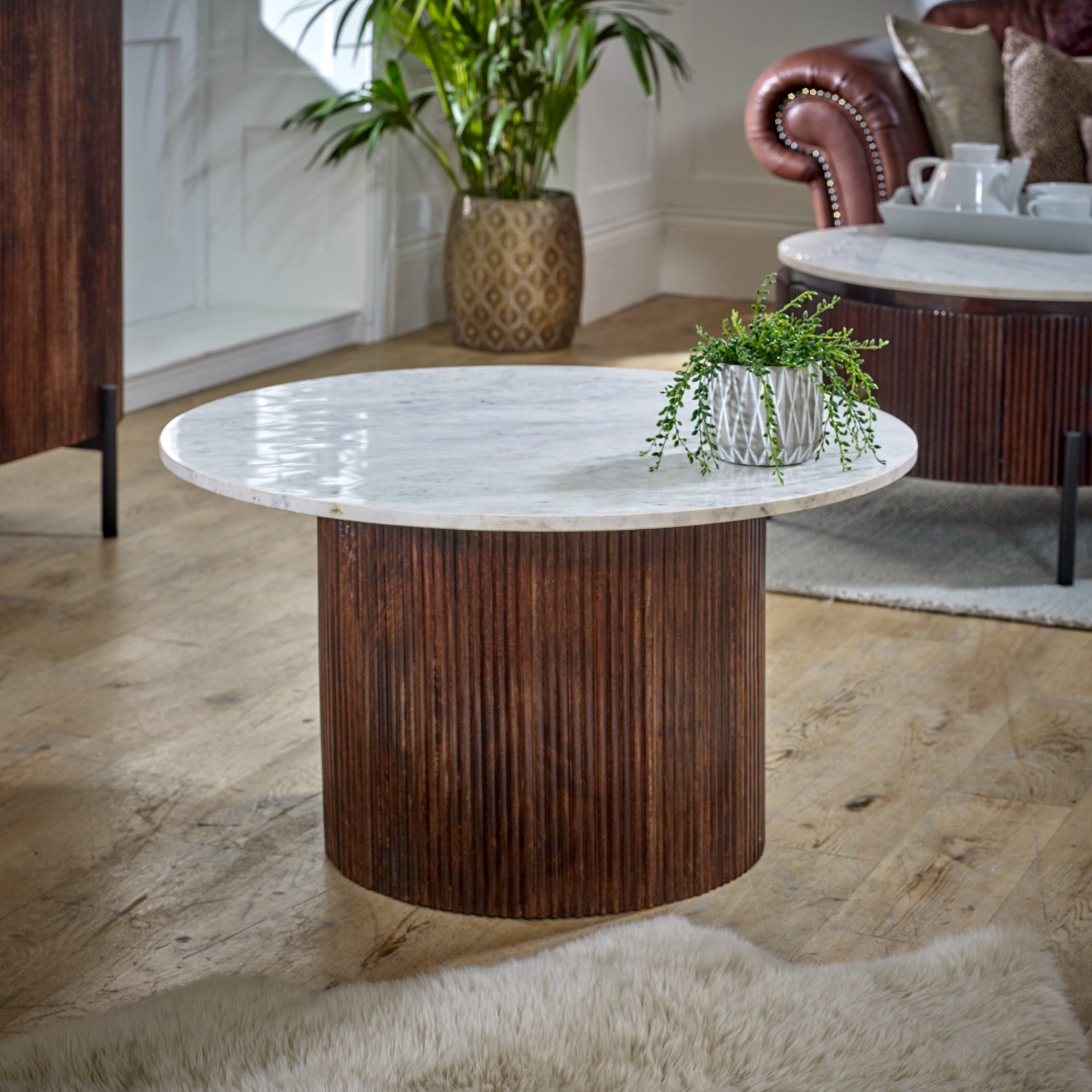 Mango Wood Coffee Table With Marble Top