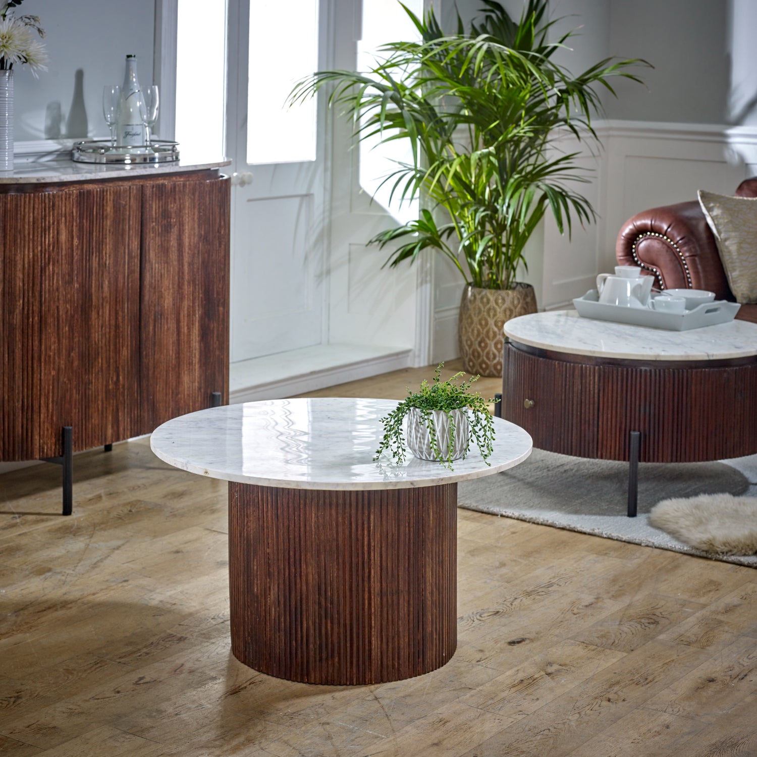 Mango Wood Coffee Table With Marble Top