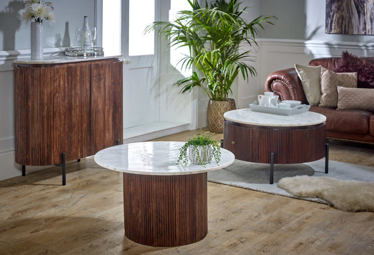 Mango Wood Coffee Table With Marble Top