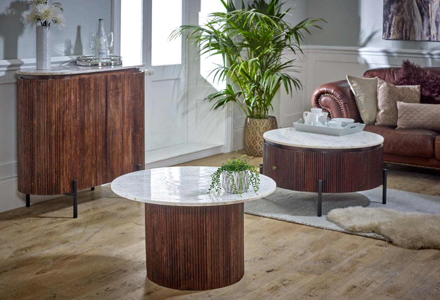 Mango Wood Coffee Table With Marble Top