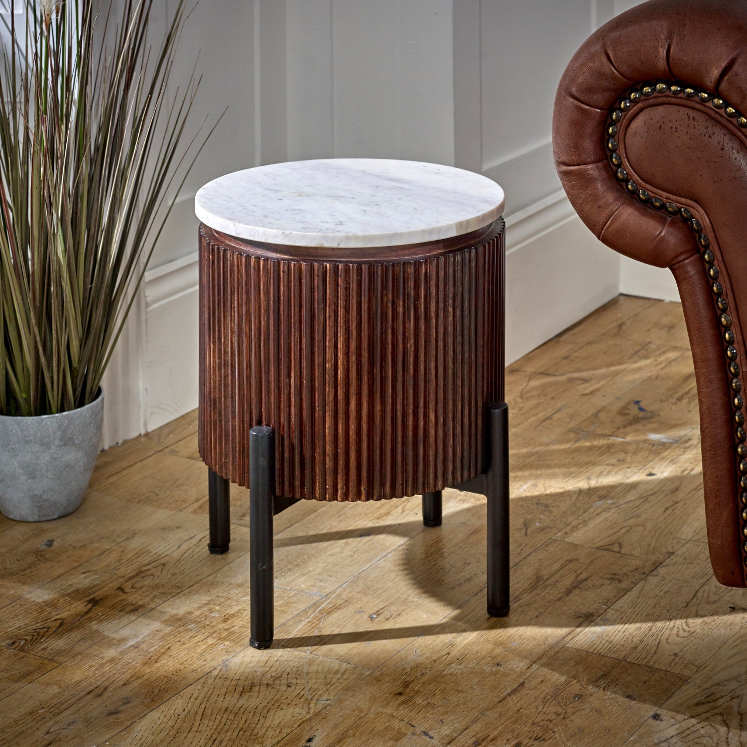 Mango Wood Side Table With Marble Top & Metal Legs