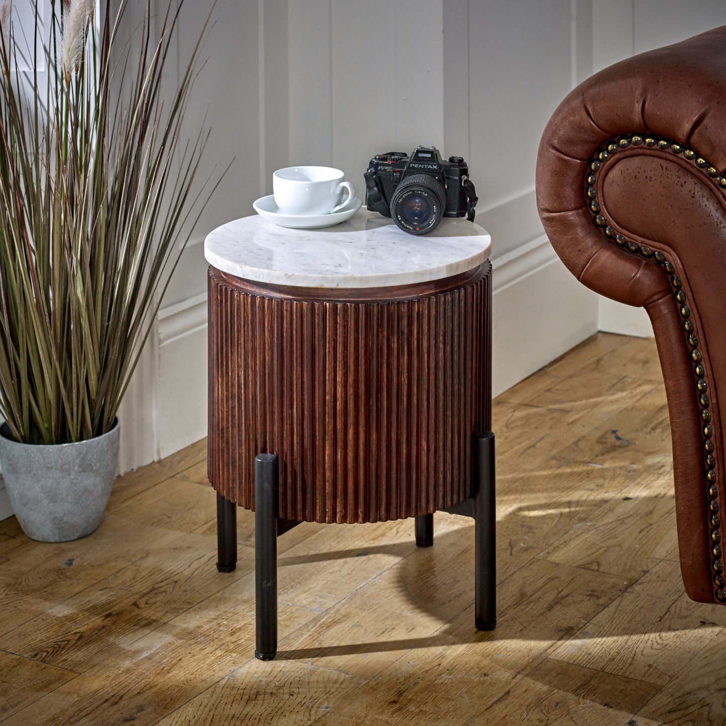 Mango Wood Side Table With Marble Top & Metal Legs