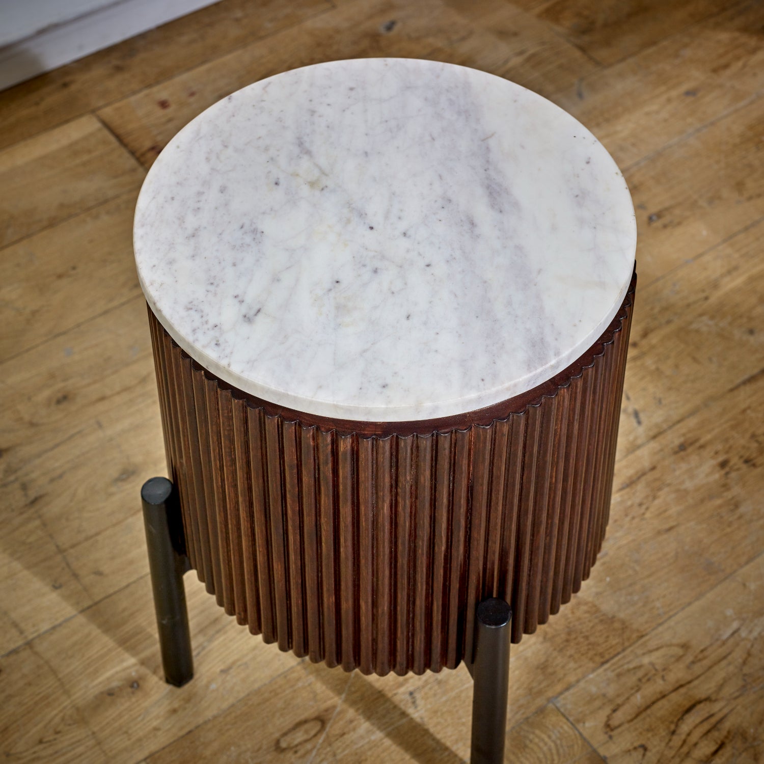 Mango Wood Side Table With Marble Top & Metal Legs