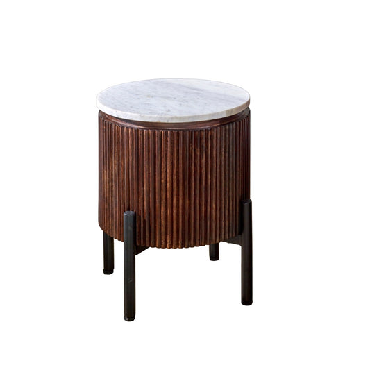Mango Wood Side Table With Marble Top & Metal Legs