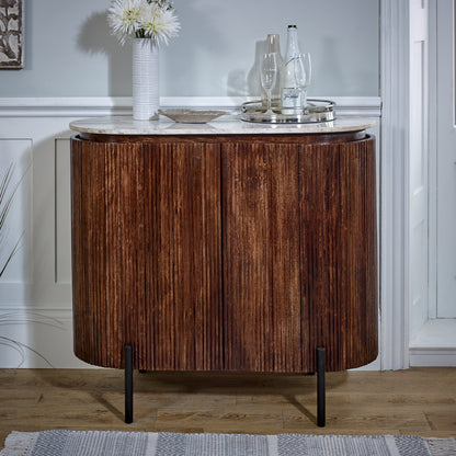 Solid Wood Sideboard/Drinks Cabinet With Marble Top & Metal Legs