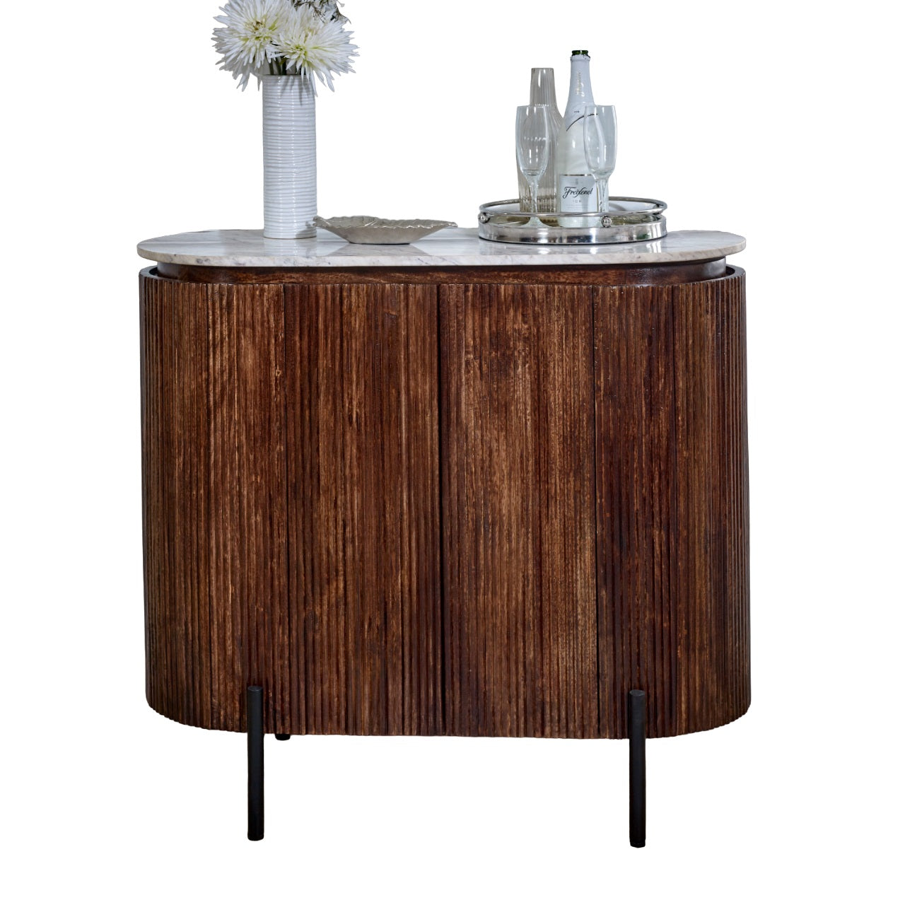 Solid Wood Sideboard/Drinks Cabinet With Marble Top & Metal Legs