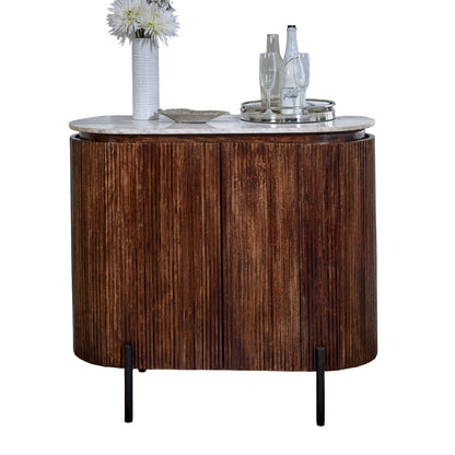 Solid Wood Sideboard/Drinks Cabinet With Marble Top & Metal Legs