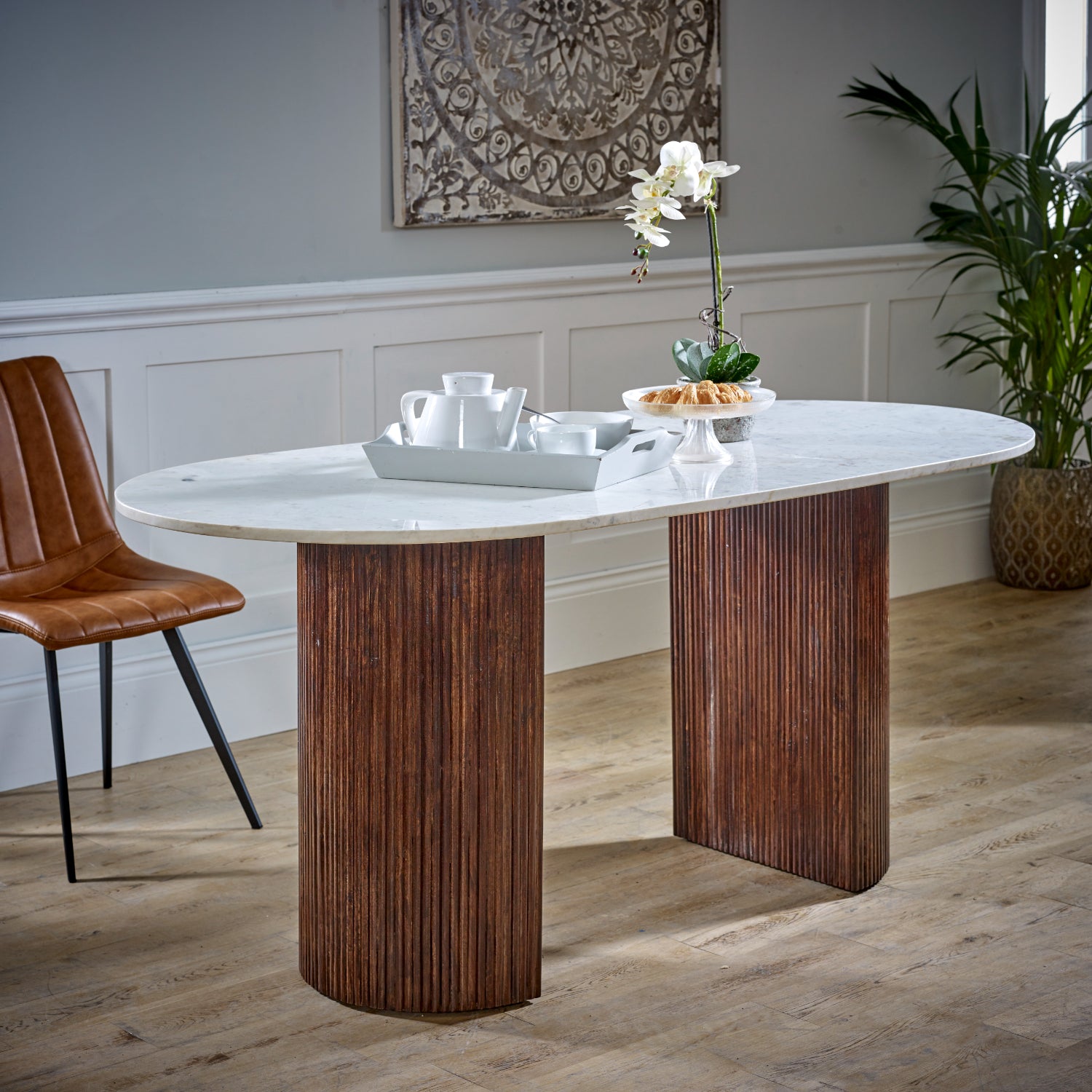 Mango Wood Dining Table 170Cm With Marble Top
