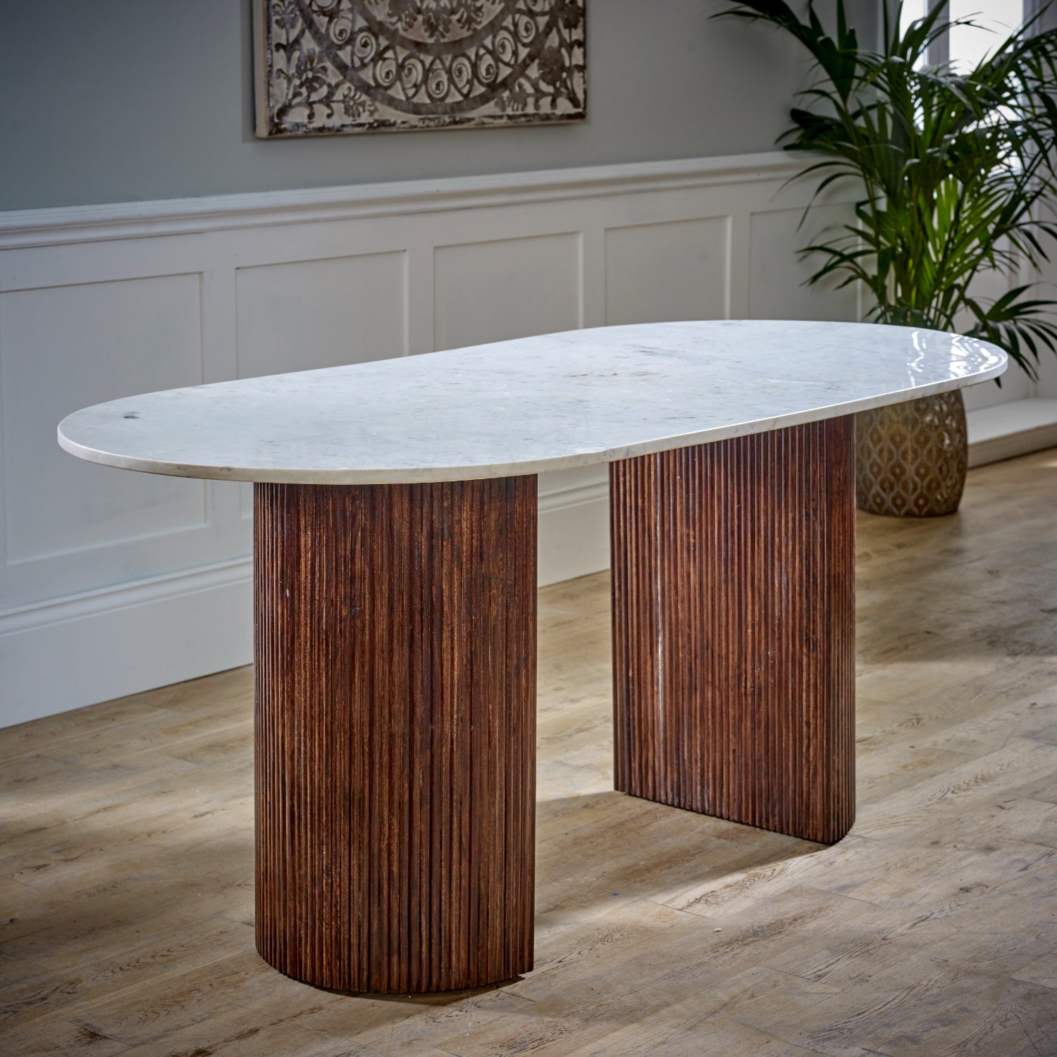 Mango Wood Dining Table 170Cm With Marble Top