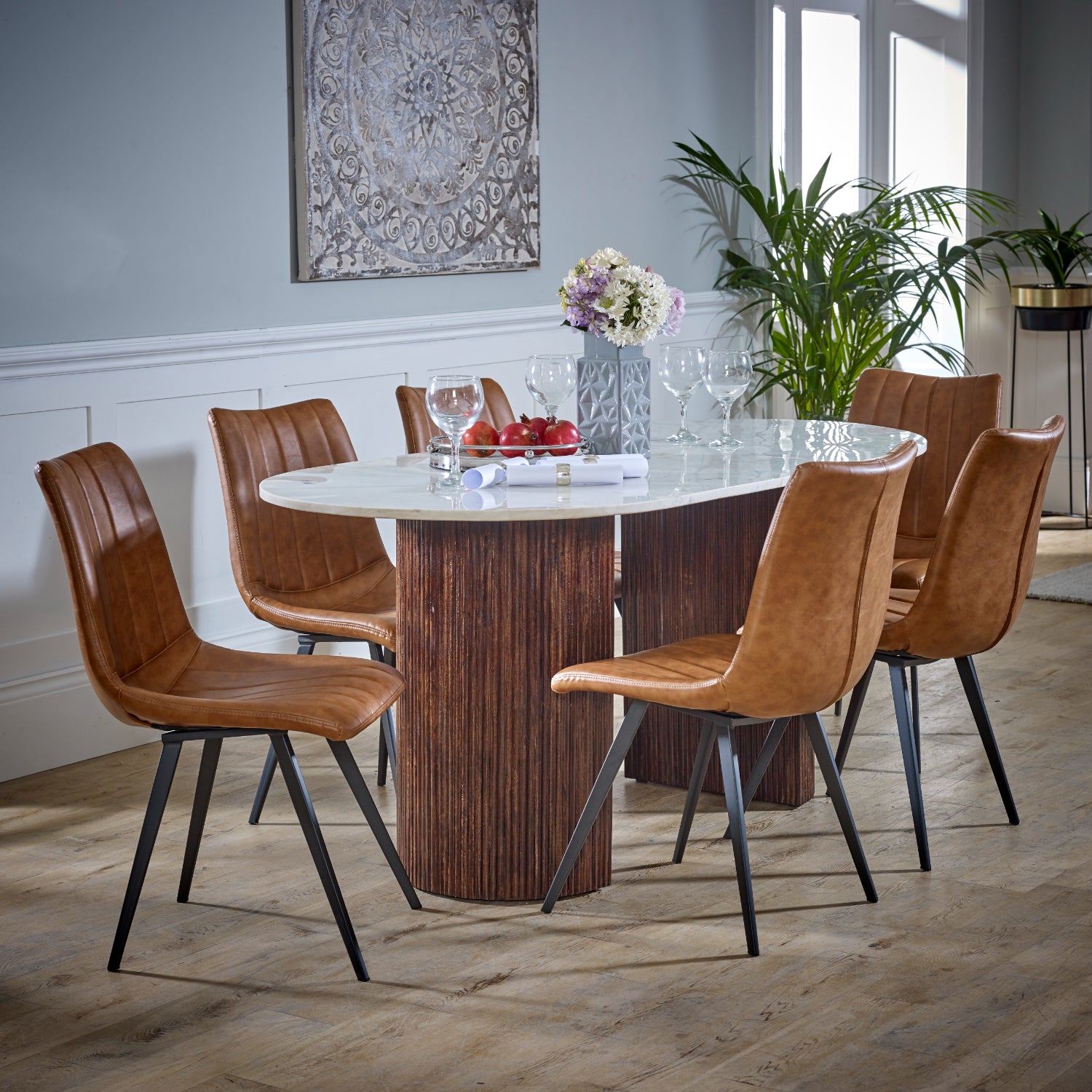 Mango Wood Dining Table 170Cm With Marble Top