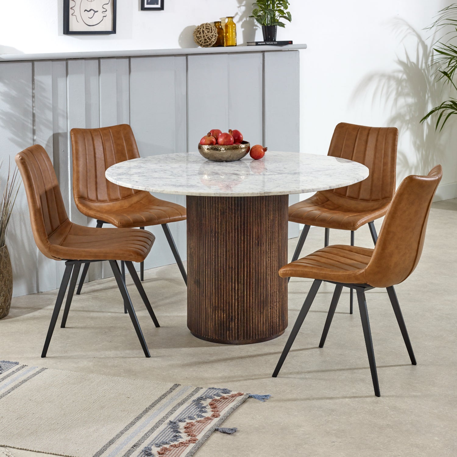 Mango Wood Dining Table Round With Marble Top