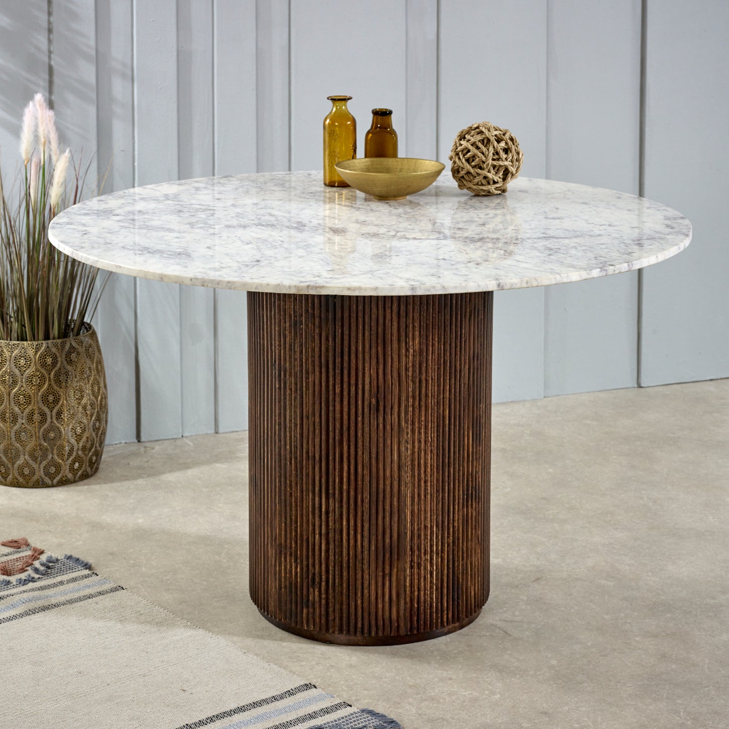 Mango Wood Dining Table Round With Marble Top