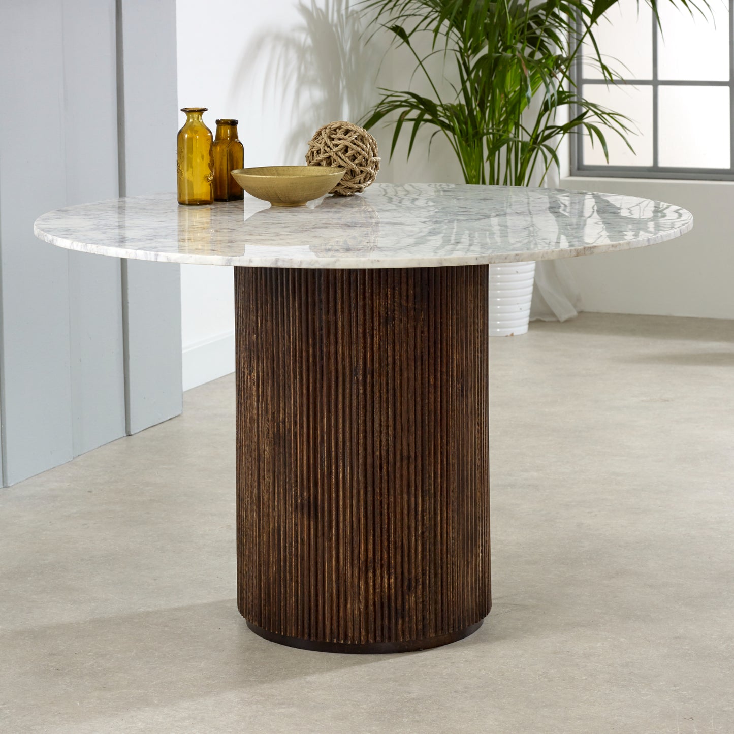 Mango Wood Dining Table Round With Marble Top