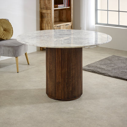 Mango Wood Dining Table Round With Marble Top