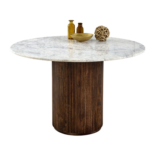 Mango Wood Dining Table Round With Marble Top
