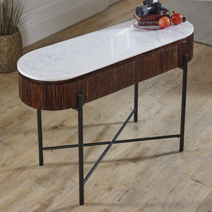 Mango Wood Console Table With Marble Top And Metal Legs