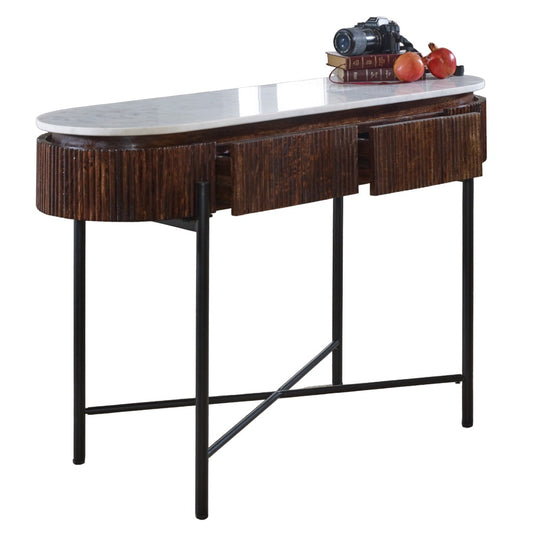 Mango Wood Console Table With Marble Top And Metal Legs