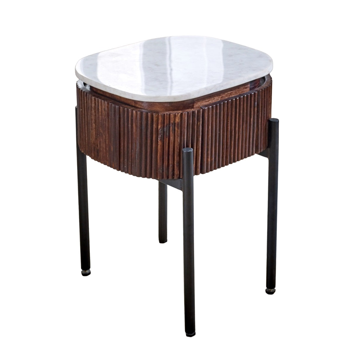 Mango Wood Bedside Table With Marble Top & Metal Legs