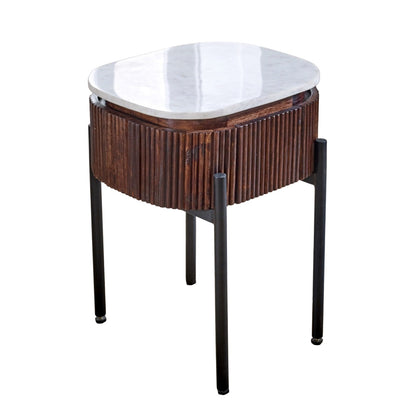Mango Wood Bedside Table With Marble Top & Metal Legs