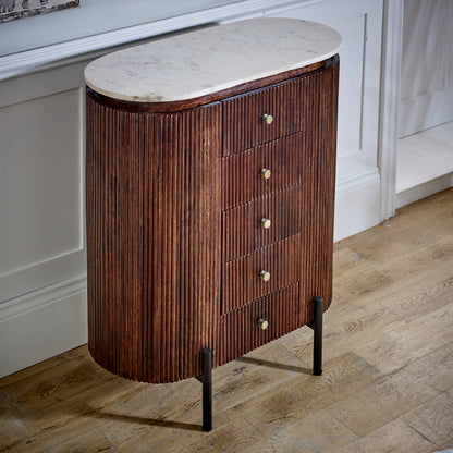 Mango Wood Wide Chest Of Drawers with Marble Top & Metal Legs