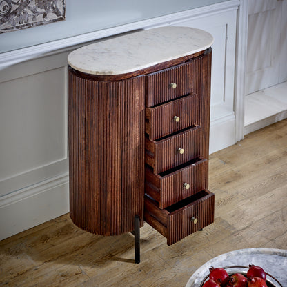 Mango Wood Wide Chest Of Drawers with Marble Top & Metal Legs