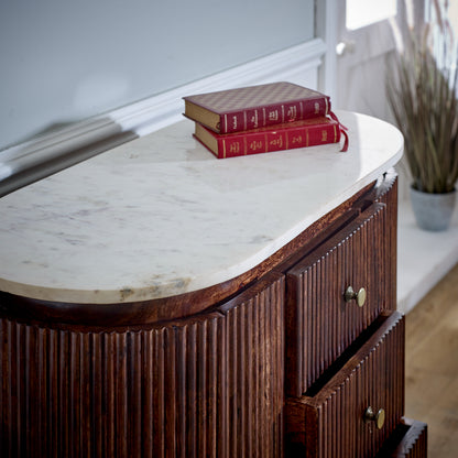 Mango Wood Wide Chest Of Drawers with Marble Top & Metal Legs