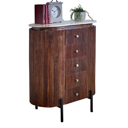 Mango Wood Wide Chest Of Drawers with Marble Top & Metal Legs