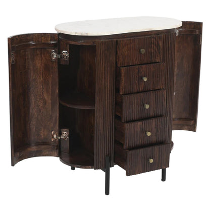 Mango Wood Wide Chest Of Drawers with Marble Top & Metal Legs