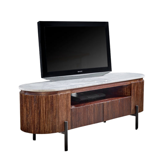 Mango Wood Tv Cabinet With  Marble Top & Metal Legs
