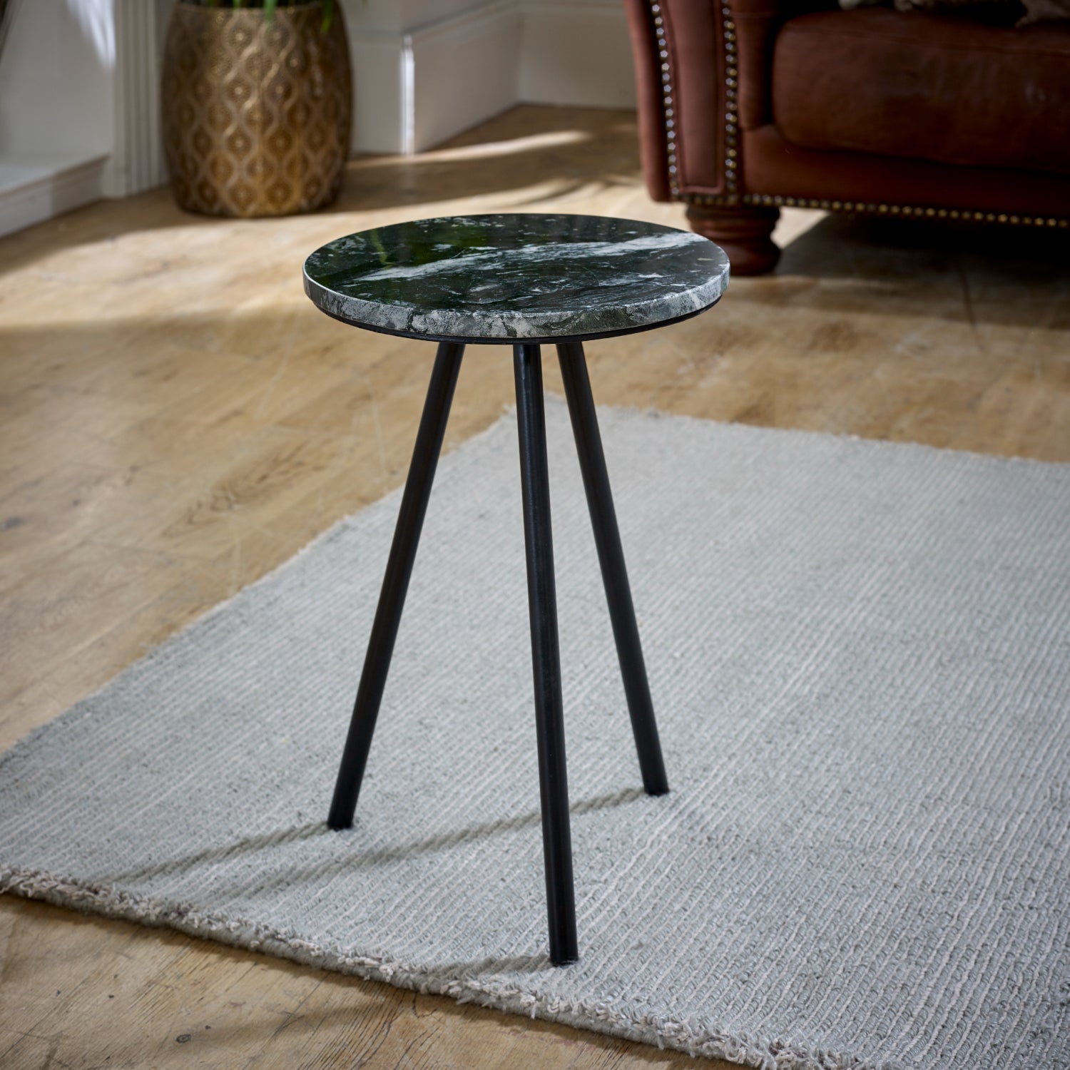 Side Table With Black Marble Top & Metal Legs