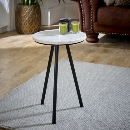 Side Table With White Marble Top & Metal Legs