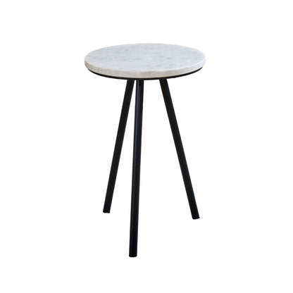 Side Table With White Marble Top & Metal Legs