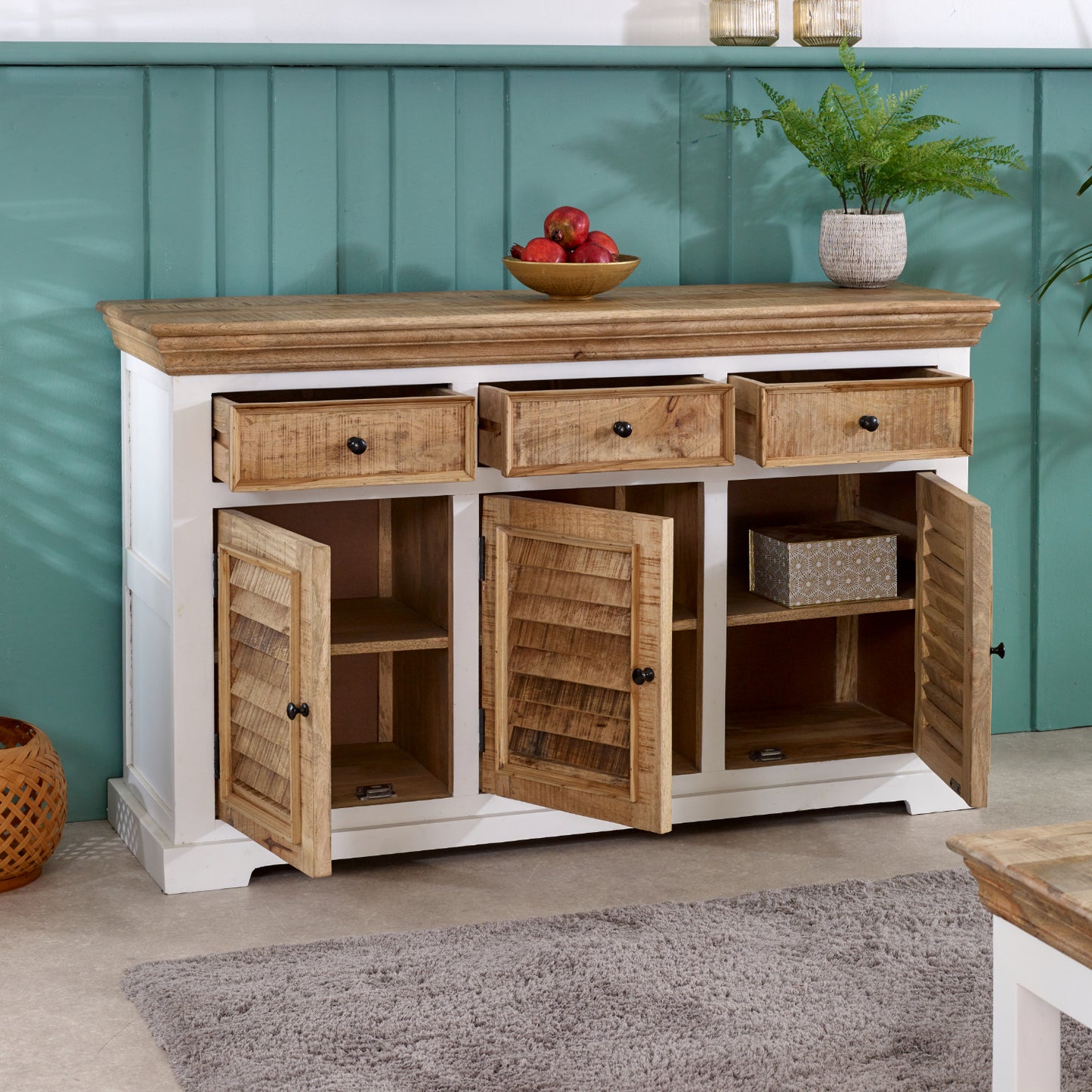 Wood Sideboard - 3 Drawers & 3 Doors