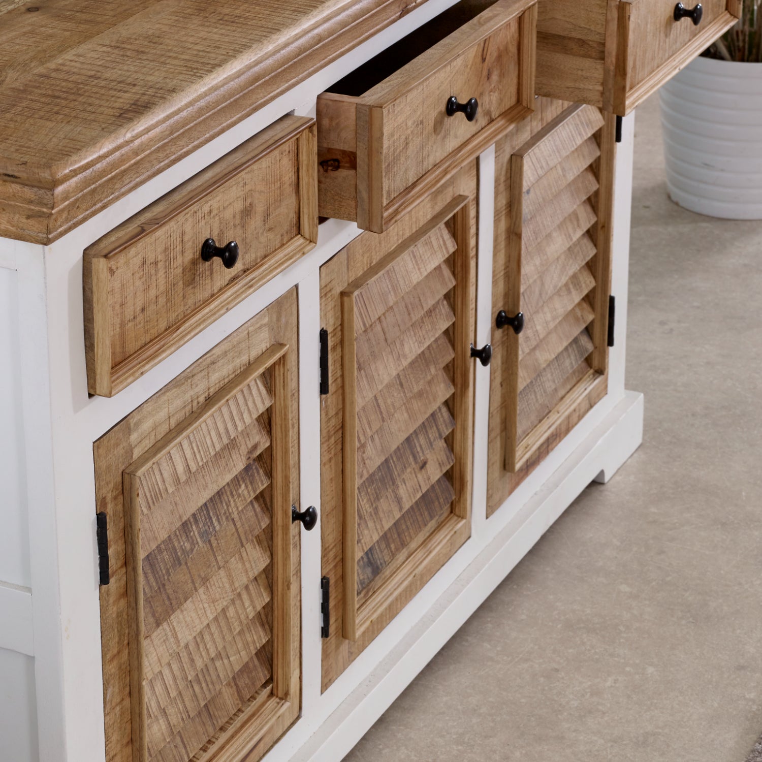 Wood Sideboard - 3 Drawers & 3 Doors