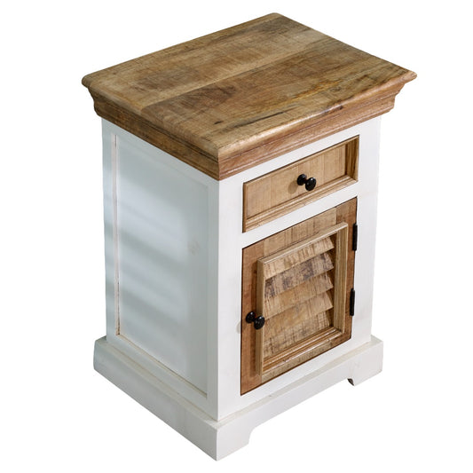 Solid Mango Wood Bedside Cabinet 1 Drawer + 1 Door