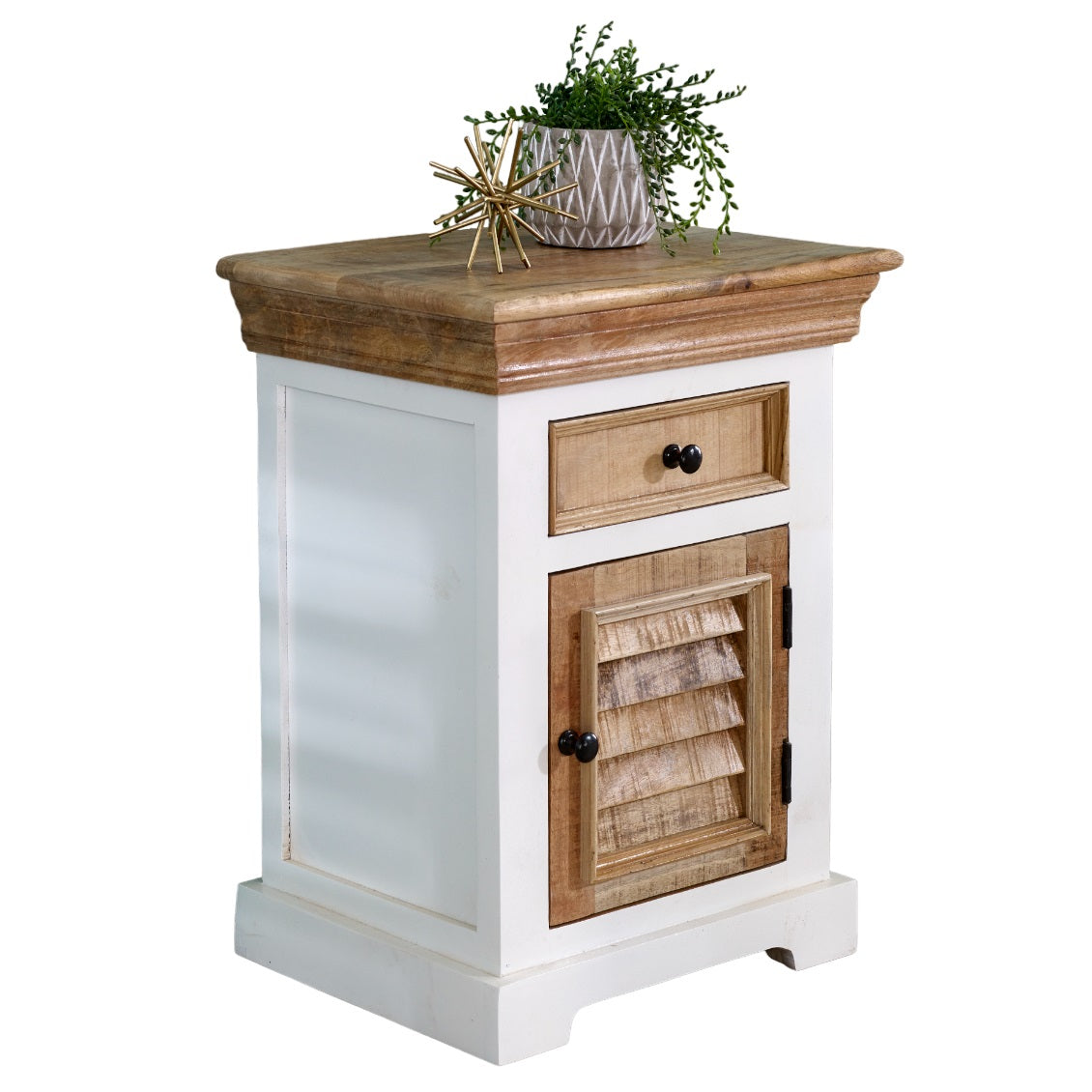 Solid Mango Wood Bedside Cabinet 1 Drawer + 1 Door