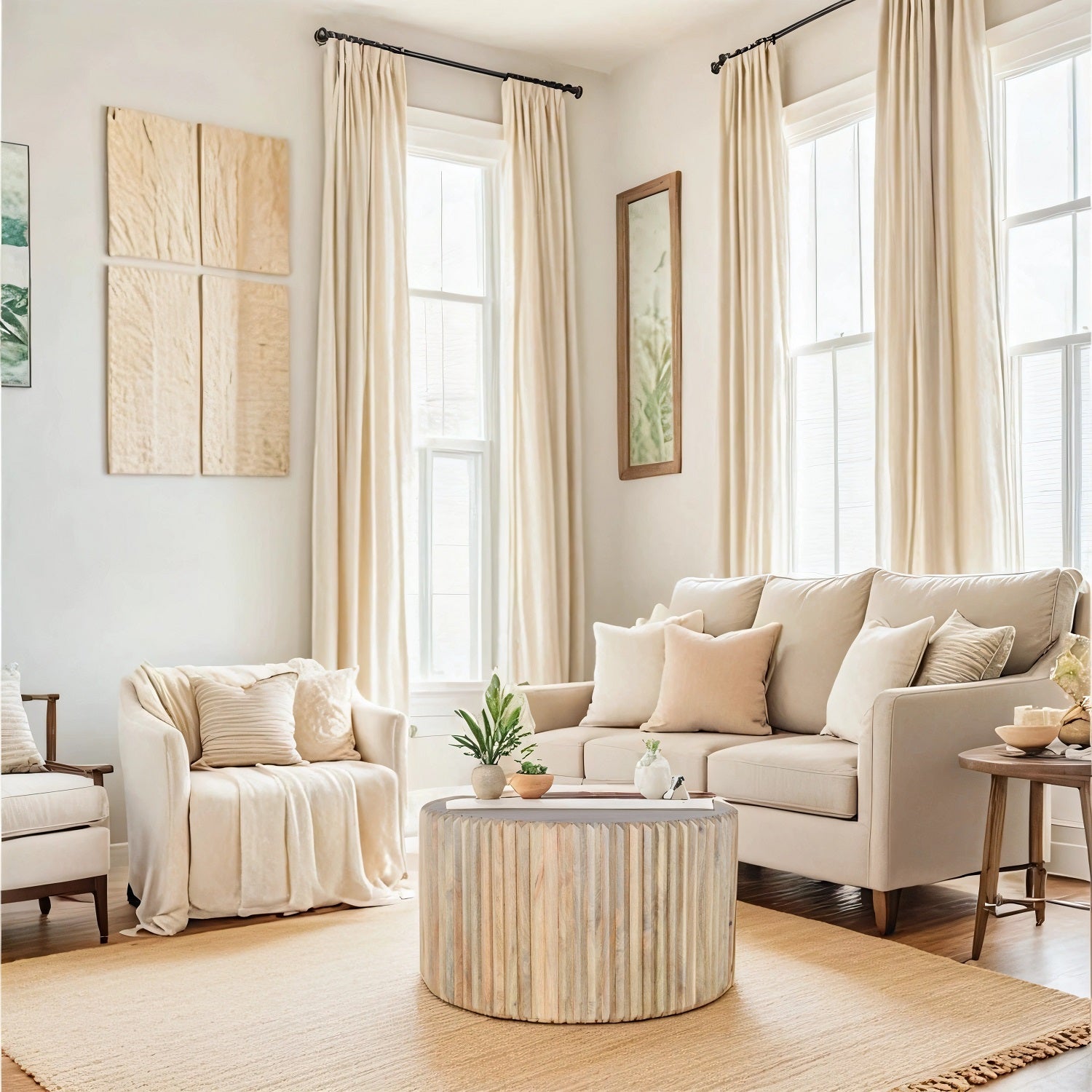 Carved Mango Wood Round Coffee Table