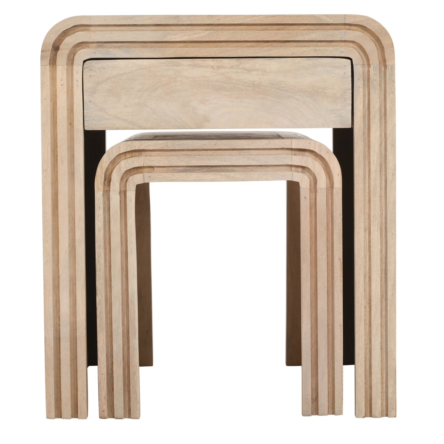 Carved Mango Wood Nest of 2 Tables with Drawer