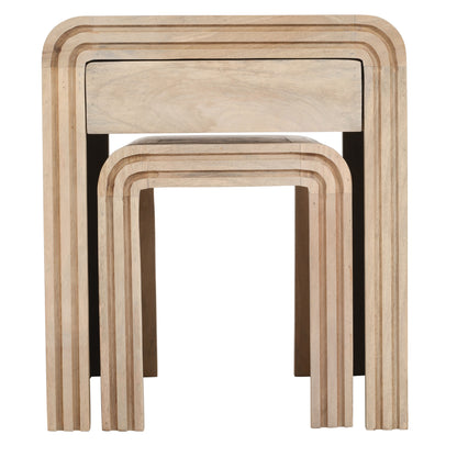 Carved Mango Wood Nest of 2 Tables with Drawer