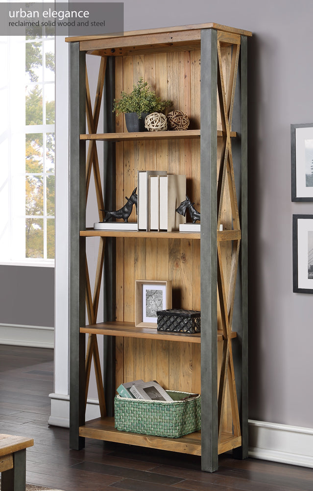 Reclaimed Tall bookcase :  Large, solid Reclaimed Wood and Steel Bookcase, stylish