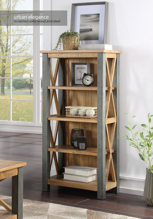 Reclaimed Small Bookcase :  Small, solid Reclaimed Wood and Steel Bookcase, stylish