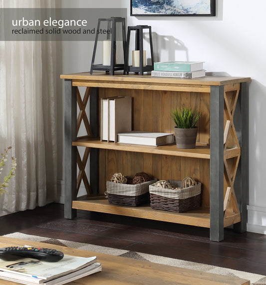 Reclaimed Low Bookcase :  Low Reclaimed Wood and Steel Bookcase, stylish