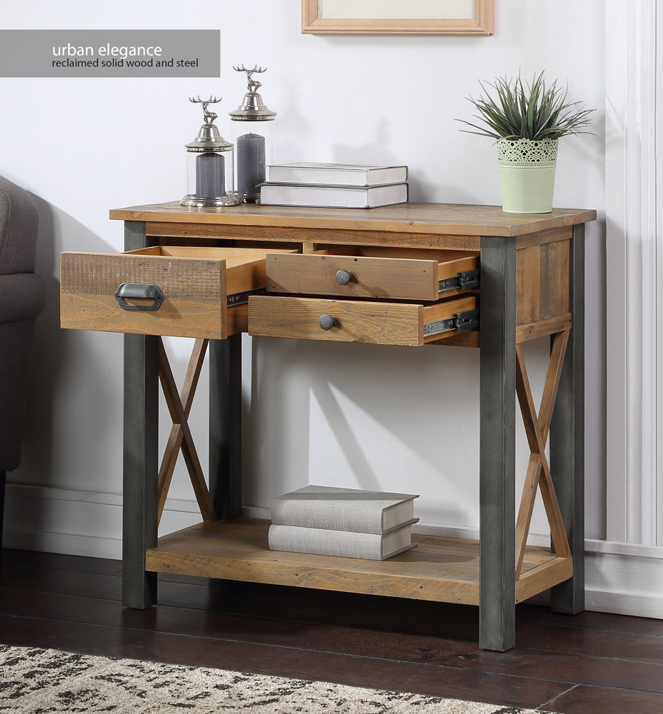 Reclaimed Small Console Table :  Reclaimed Wood and Steel Small Console Table, stylish